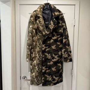 BoohooMan Men's Green Camouflage Shearling Coat